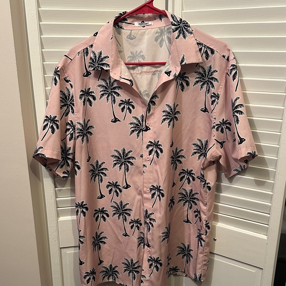 Pink Palm Tree Print Men's Shirt